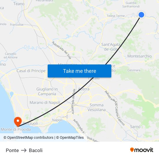 Ponte to Bacoli map