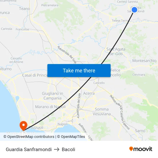 Guardia Sanframondi to Bacoli map