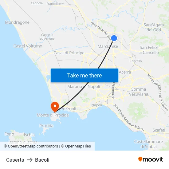 Caserta to Bacoli map
