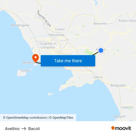 Avellino to Bacoli map