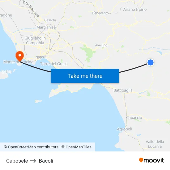 Caposele to Bacoli map