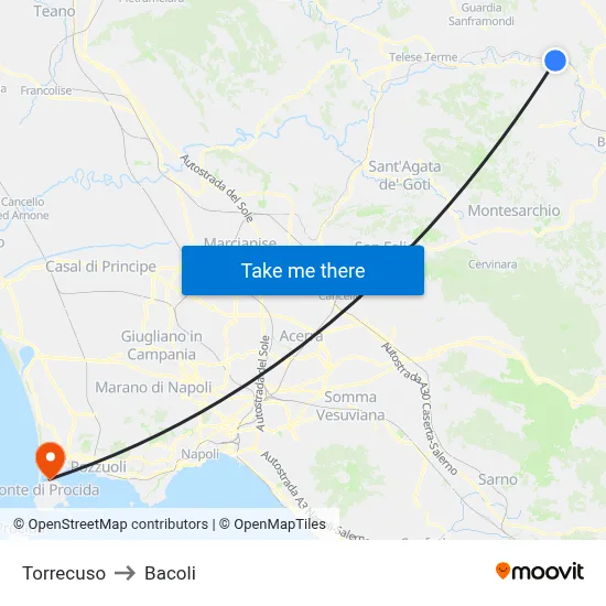 Torrecuso to Bacoli map