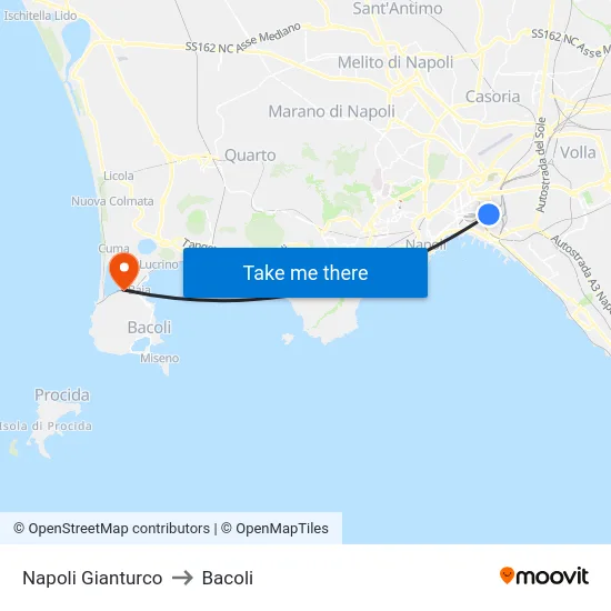 Napoli Gianturco to Bacoli map