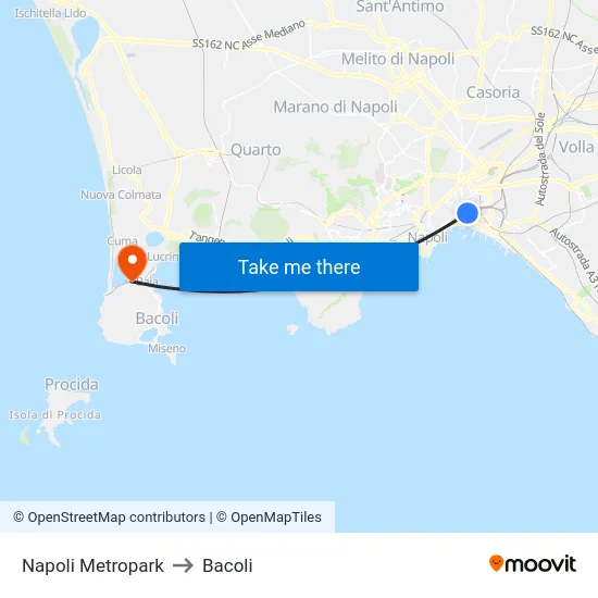 Napoli Metropark to Bacoli map