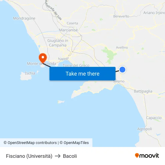 Fisciano (Università) to Bacoli map