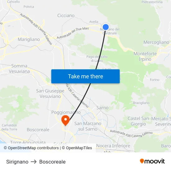 Sirignano to Boscoreale map