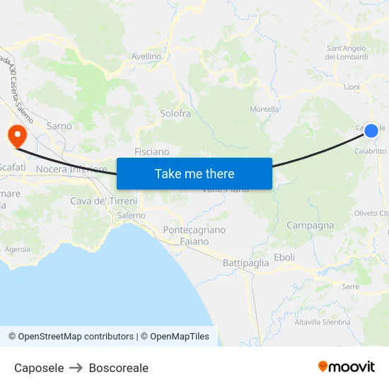Caposele to Boscoreale map
