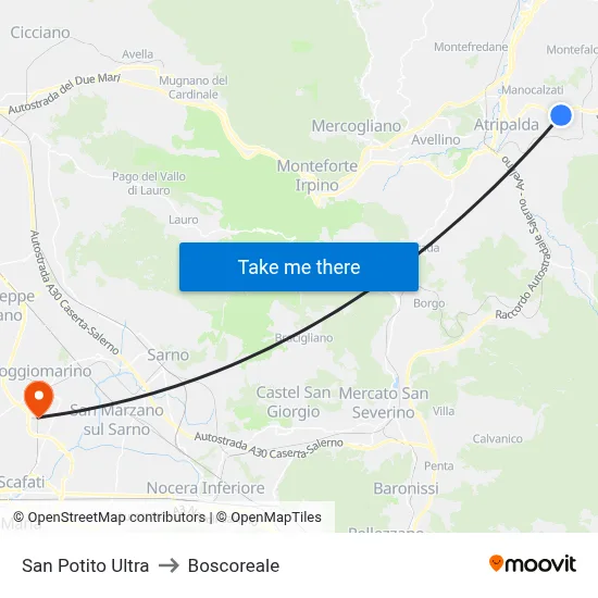 San Potito Ultra to Boscoreale map