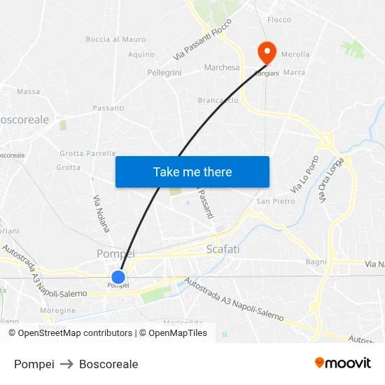 Pompei to Boscoreale map