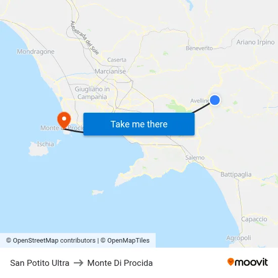 San Potito Ultra to Monte Di Procida map