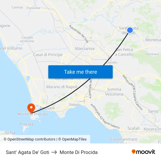 Sant' Agata De' Goti to Monte Di Procida map