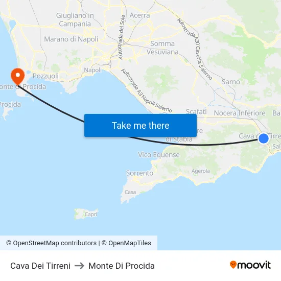 Cava Dei Tirreni to Monte Di Procida map