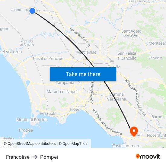 Francolise to Pompei map