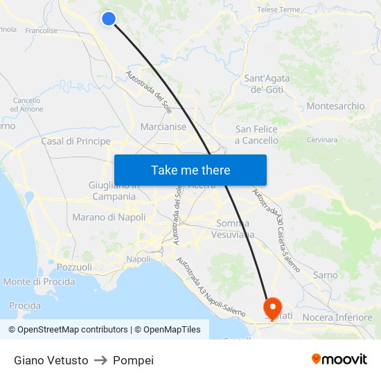 Giano Vetusto to Pompei map