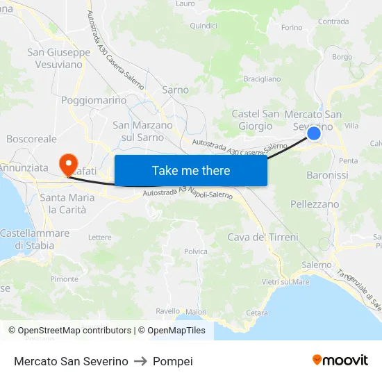 Mercato San Severino to Pompei map