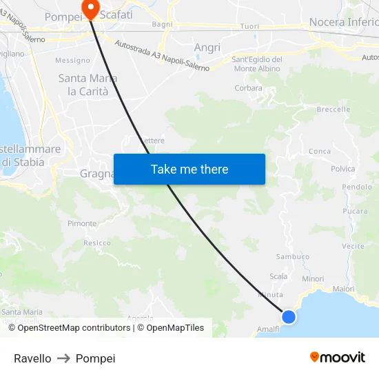 Ravello to Pompei map