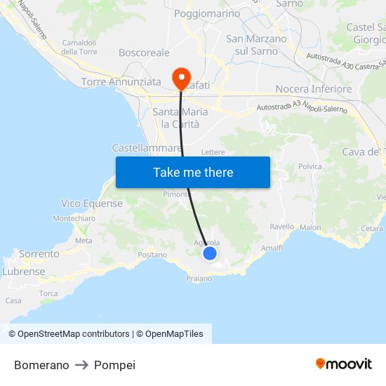 Bomerano to Pompei map