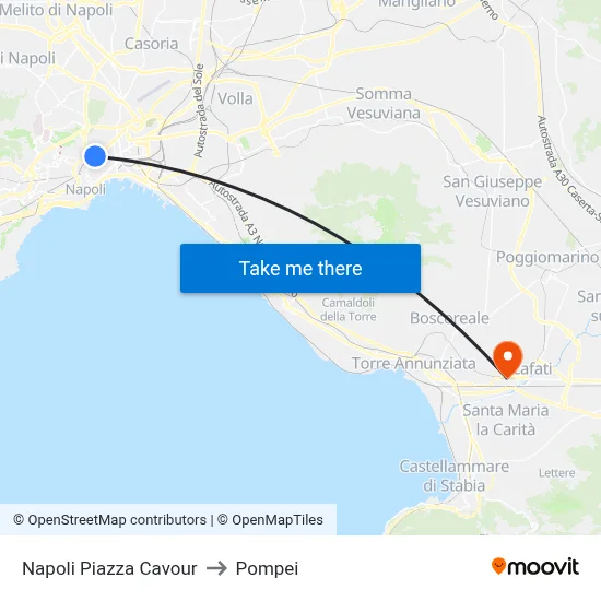 Naples Cavour Square to Pompei map