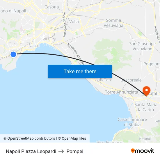 Naples Leopardi Square to Pompei map