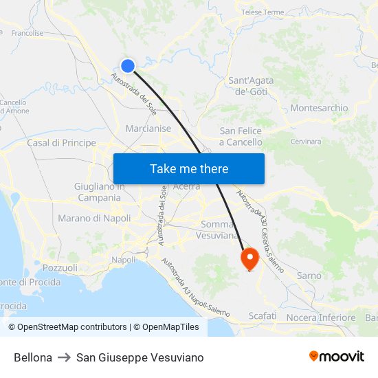 Bellona to San Giuseppe Vesuviano map