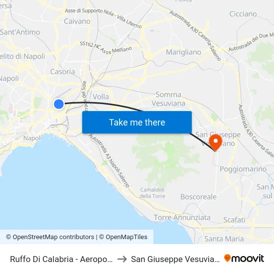 Ruffo Di Calabria - Aeroporto to San Giuseppe Vesuviano map