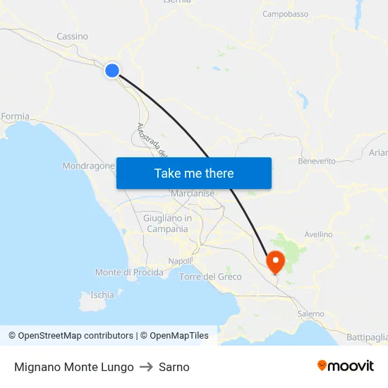 Mignano Monte Lungo to Sarno map