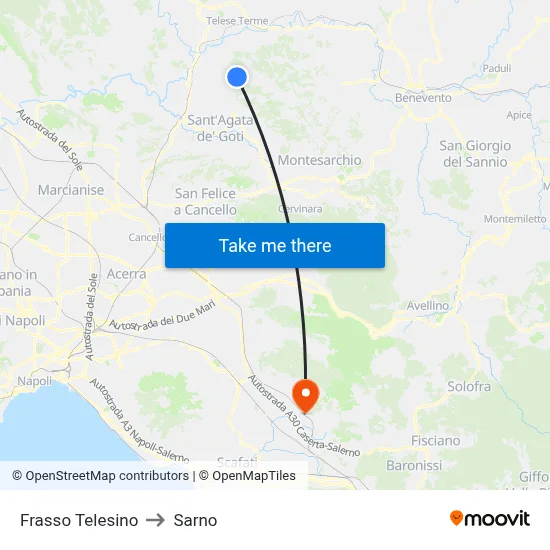 Frasso Telesino to Sarno map