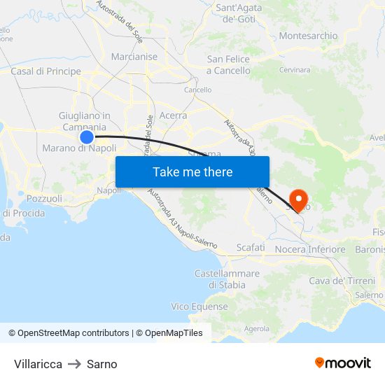Villaricca to Sarno map