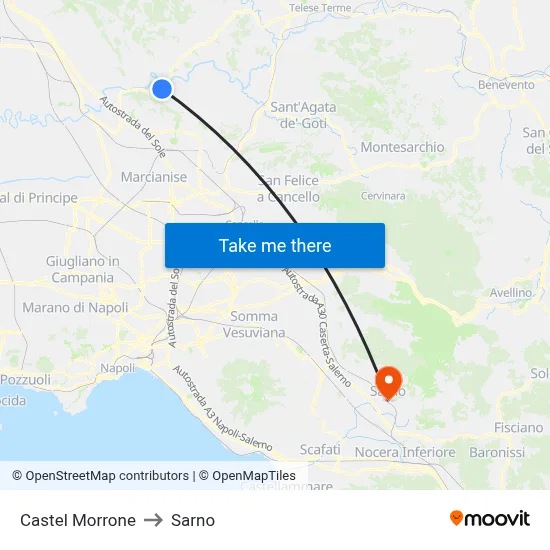 Castel Morrone to Sarno map