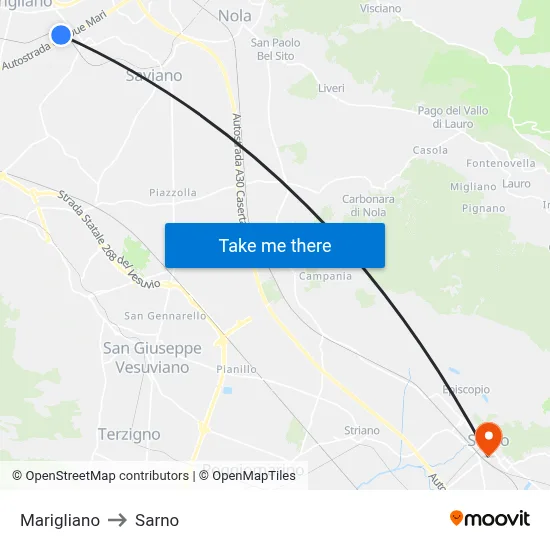 Marigliano to Sarno map