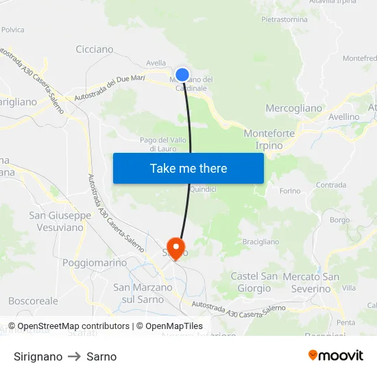 Sirignano to Sarno map
