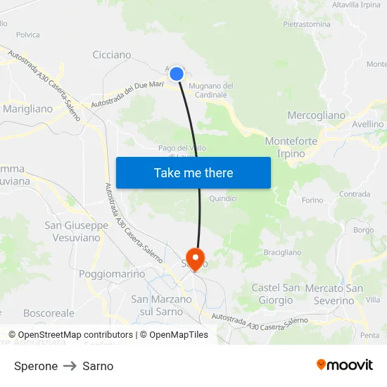 Sperone to Sarno map