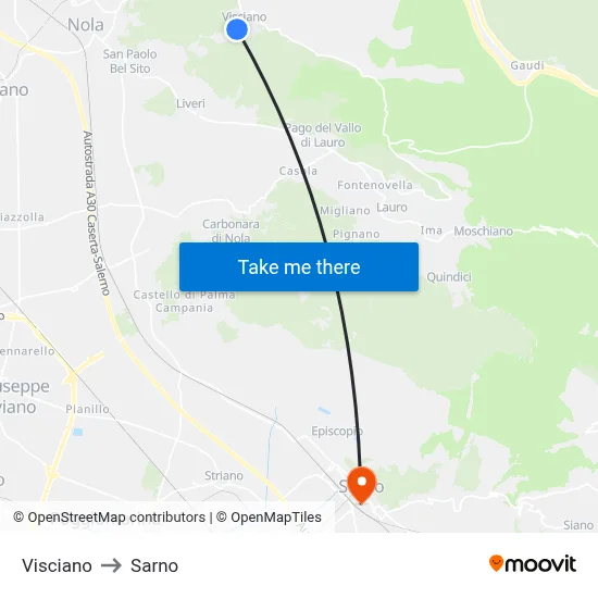 Visciano to Sarno map