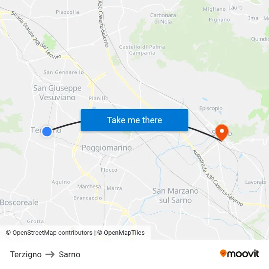 Terzigno to Sarno map