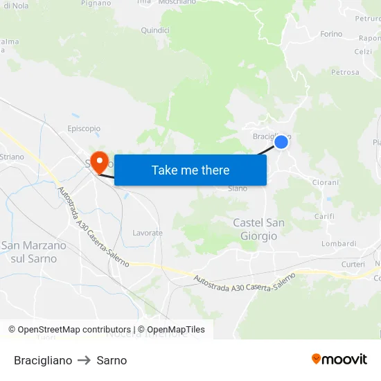 Bracigliano to Sarno map