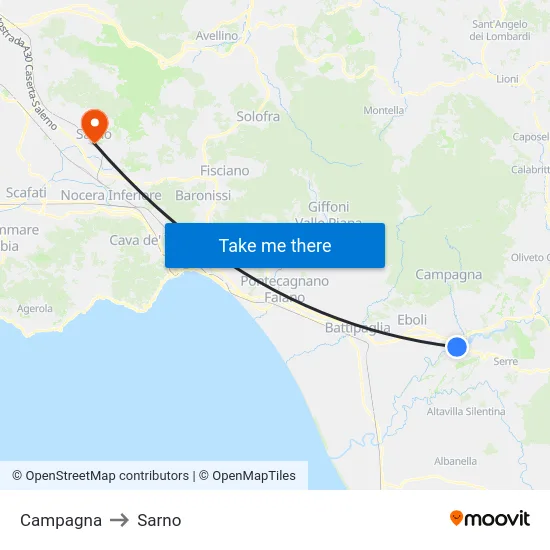 Campagna to Sarno map