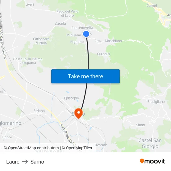 Lauro to Sarno map