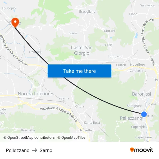 Pellezzano to Sarno map