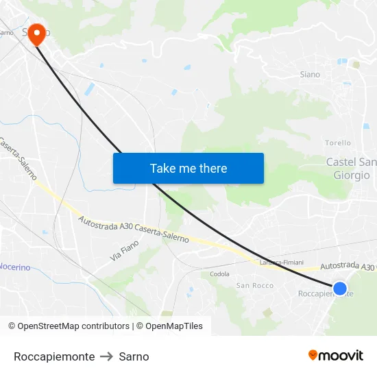 Roccapiemonte to Sarno map