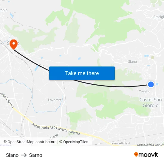 Siano to Sarno map