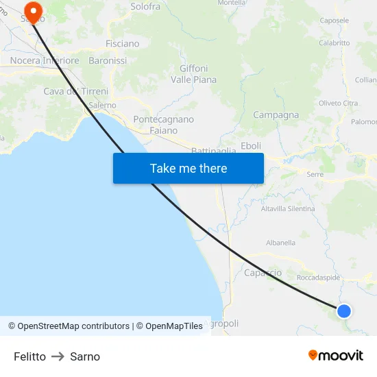 Felitto to Sarno map