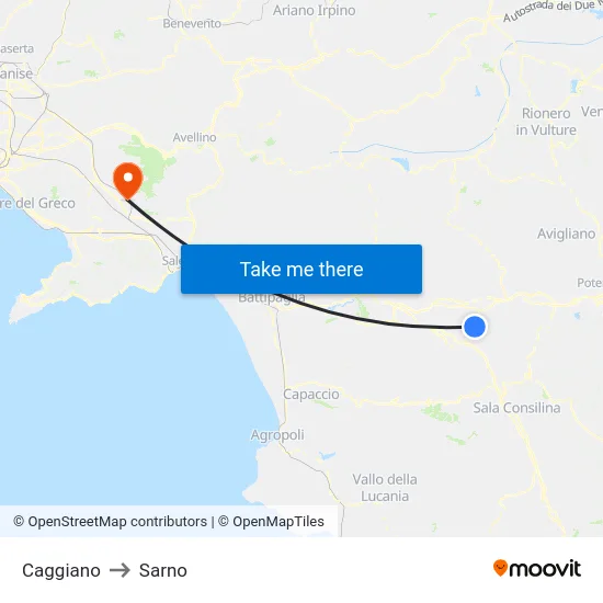Caggiano to Sarno map