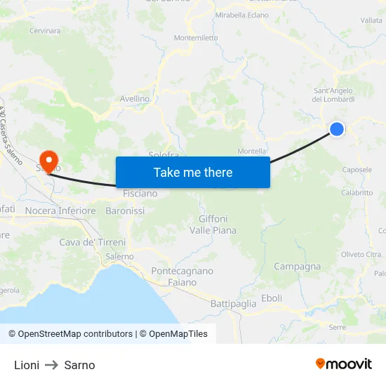 Lioni to Sarno map