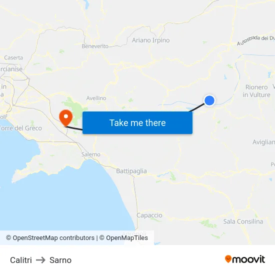 Calitri to Sarno map