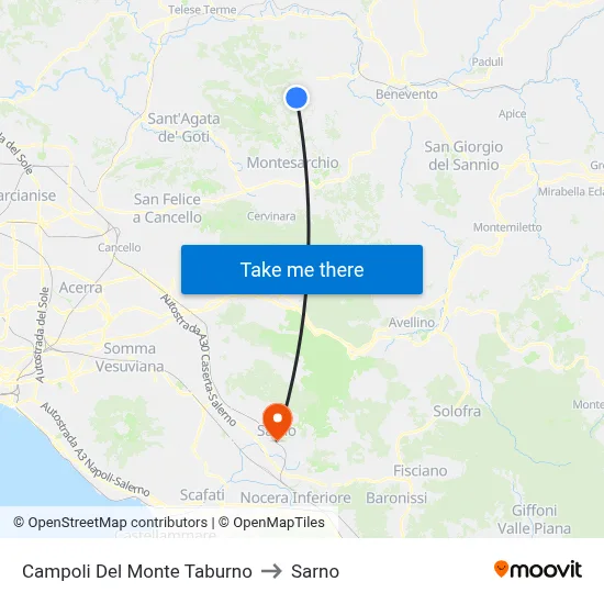 Campoli Del Monte Taburno to Sarno map