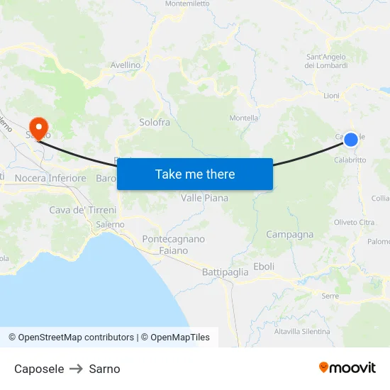 Caposele to Sarno map