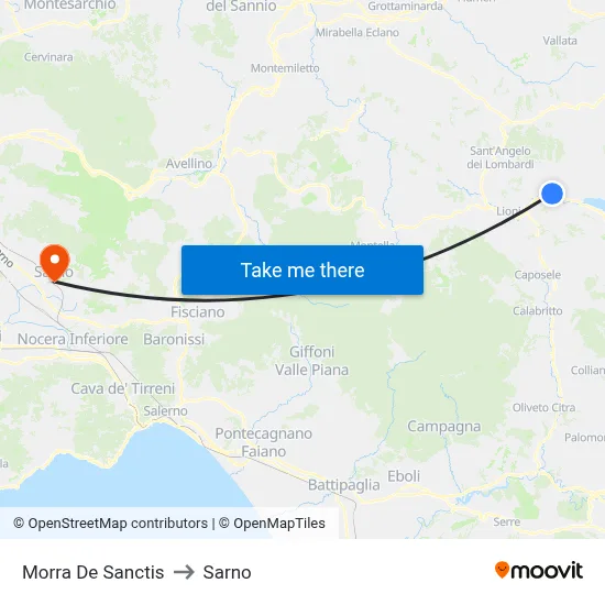 Morra De Sanctis to Sarno map