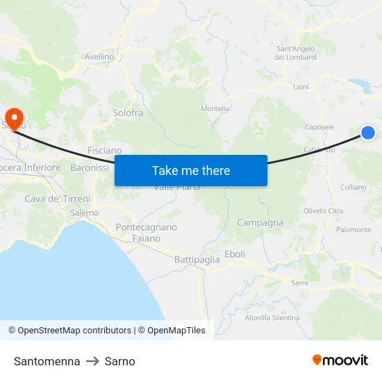 Santomenna to Sarno map