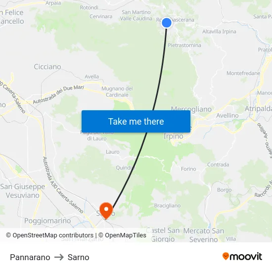Pannarano to Sarno map