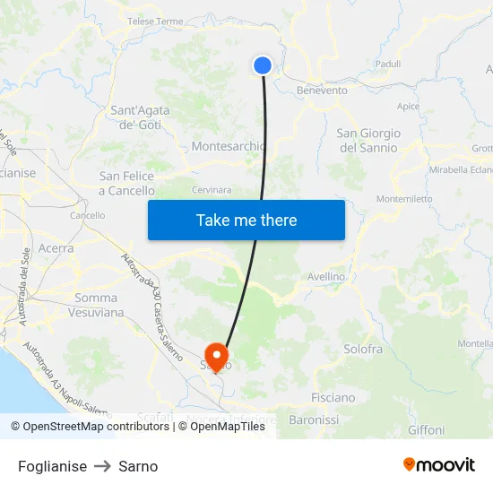 Foglianise to Sarno map